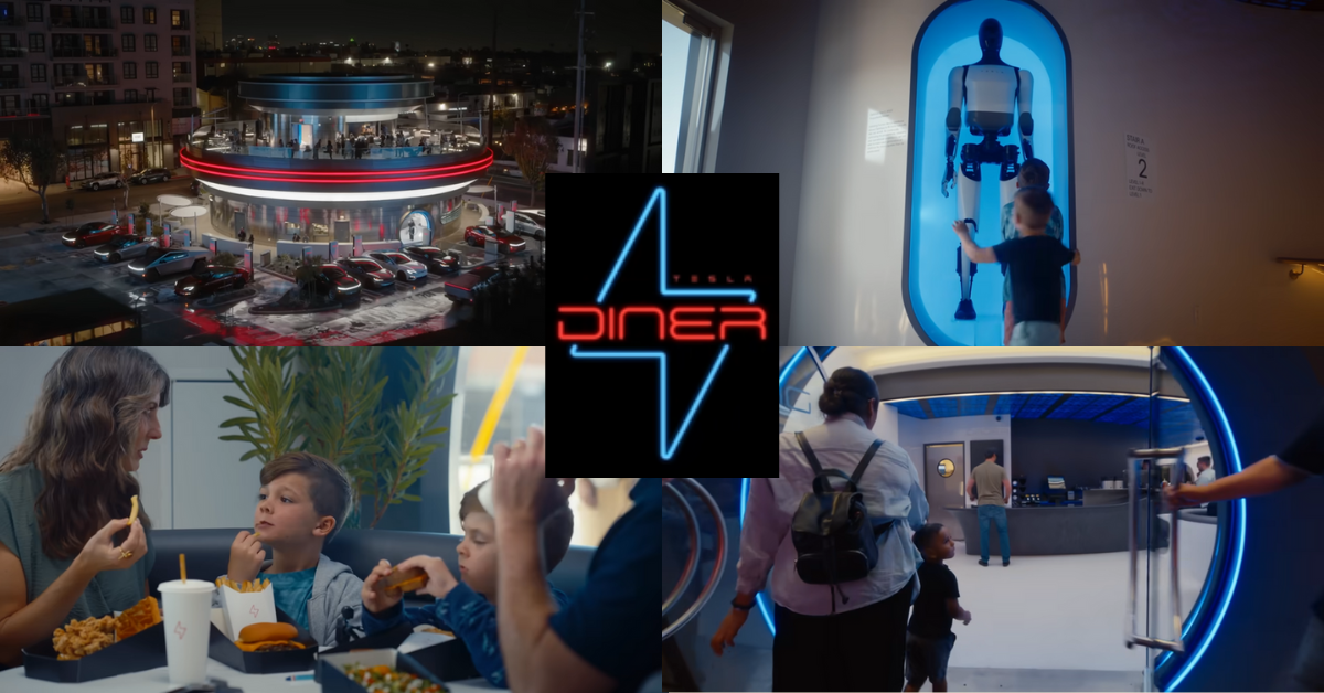 Tesla Unveils Retro-Futuristic Diner With Superchargers and Rooftop Movie Lounge in LA