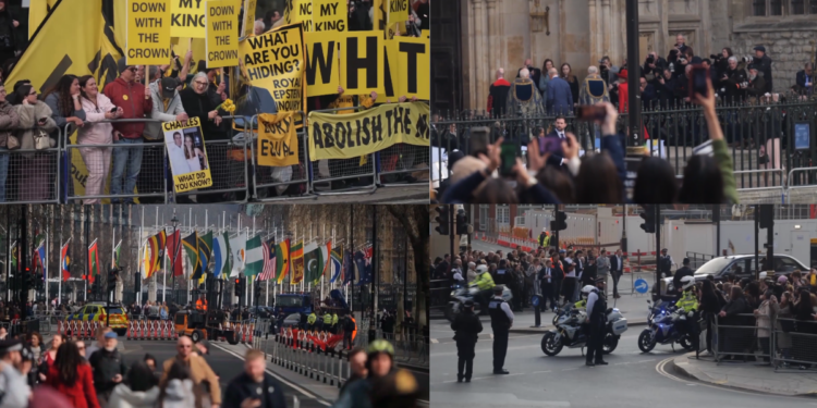 ‘Not my King!’ – Anti-monarchy protesters boo royal family outside Westminster Abbey over Andrew scandal