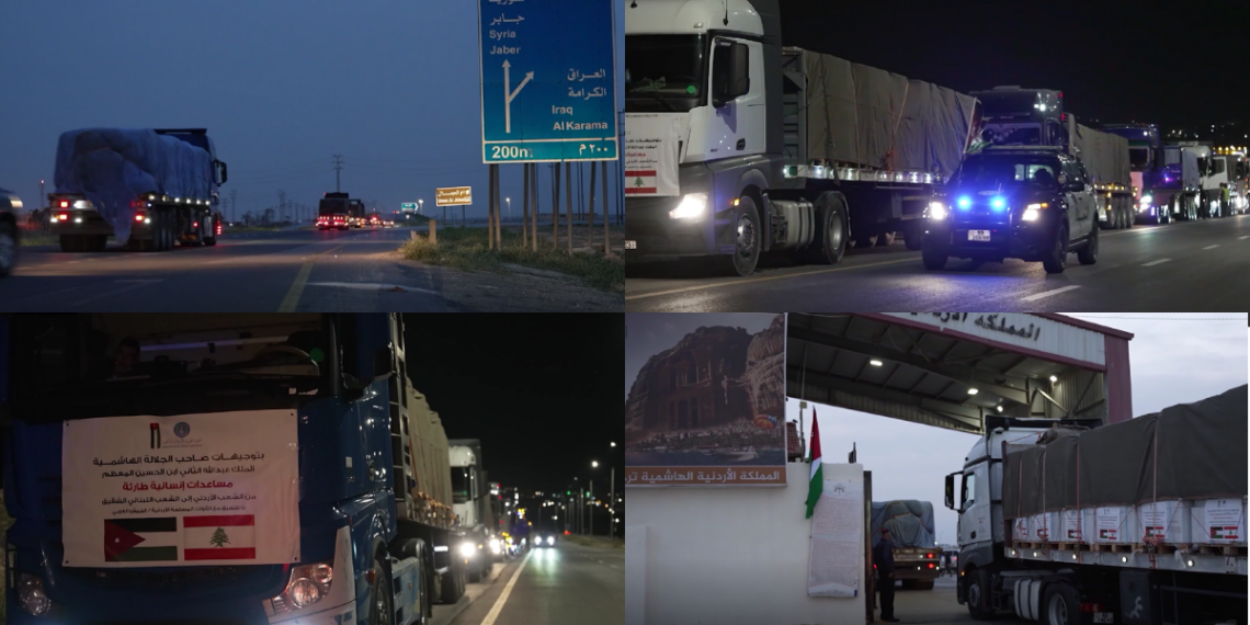 Convoy of relief – Jordan sends 15 aid trucks to Lebanon loaded with food and medicine