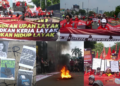 Indonesian workers burn tyres outside Parliament, demand wage reform in Jakarta May Day protest