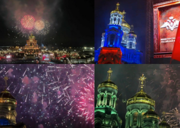 Victory in the air! – Fireworks light up sky over Main Cathedral of Russian Armed Forces on V-Day