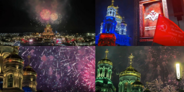 Victory in the air! – Fireworks light up sky over Main Cathedral of Russian Armed Forces on V-Day