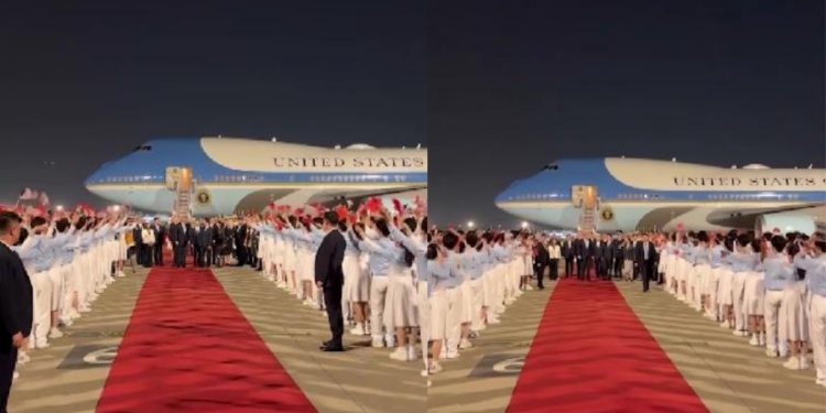 Get the flags out! – Chinese students greet Trump on arrival in Beijing