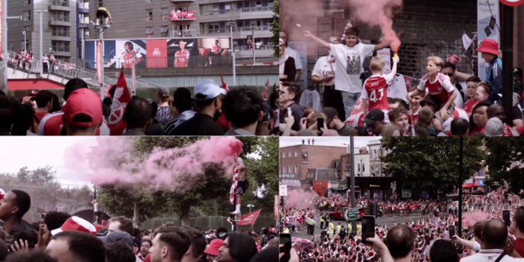 Tens of thousands of Arsenal fans celebrate Premier League glory despite CL heartbreak