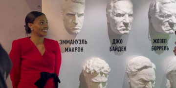 Candace Owens poses with busts including France’s Macron at SPIEF amid ongoing defamation suit