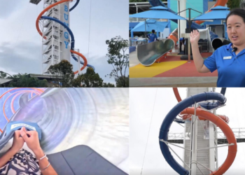 Thrill-seekers flood in as Singapore unveils world’s tallest land-based drop slide