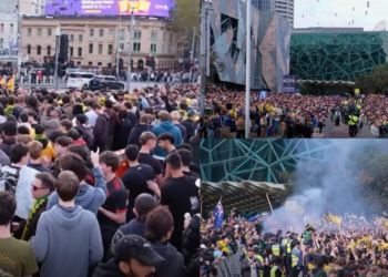 Federation Square erupts as Australia beat Turkey 2-0 at World Cup