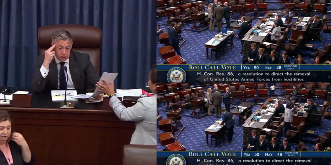 War Powers Resolution passes – US Senate votes to curb further Iran strikes without congressional approval