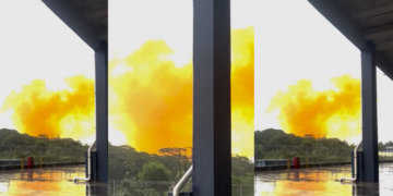 YELLOW smoke engulfs Malaysia’s Pasir Gudang after reported factory chemical leak