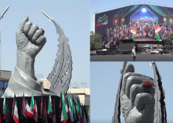 Tehran installs ‘We Must Rise’ fist statue ahead of Khamenei funeral procession