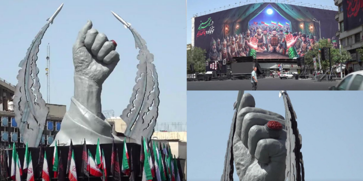 Tehran installs ‘We Must Rise’ fist statue ahead of Khamenei funeral procession