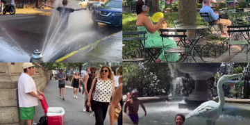 New Yorkers crowd fountains and cooling centres as heat index nears 44°C