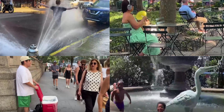 New Yorkers crowd fountains and cooling centres as heat index nears 44°C