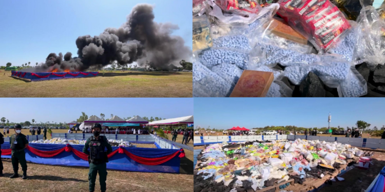 Cambodian authorities burn millions in seized narcotics after 5.6-tonne drug bust