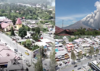 Sinabung sends 3,500-metre column skywards as volcanic dust coats vehicles, buildings in Karo, Indonesia