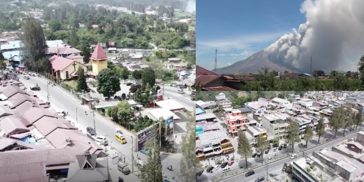 Sinabung sends 3,500-metre column skywards as volcanic dust coats vehicles, buildings in Karo, Indonesia